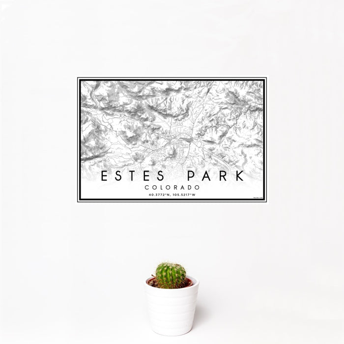 12x18 Estes Park Colorado Map Print Landscape Orientation in Classic Style With Small Cactus Plant in White Planter