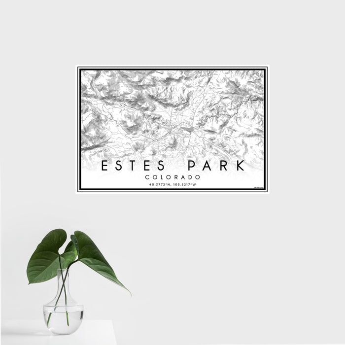 16x24 Estes Park Colorado Map Print Landscape Orientation in Classic Style With Tropical Plant Leaves in Water