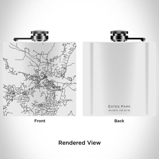 Rendered View of Estes Park Colorado Map Engraving on 6oz Stainless Steel Flask in White
