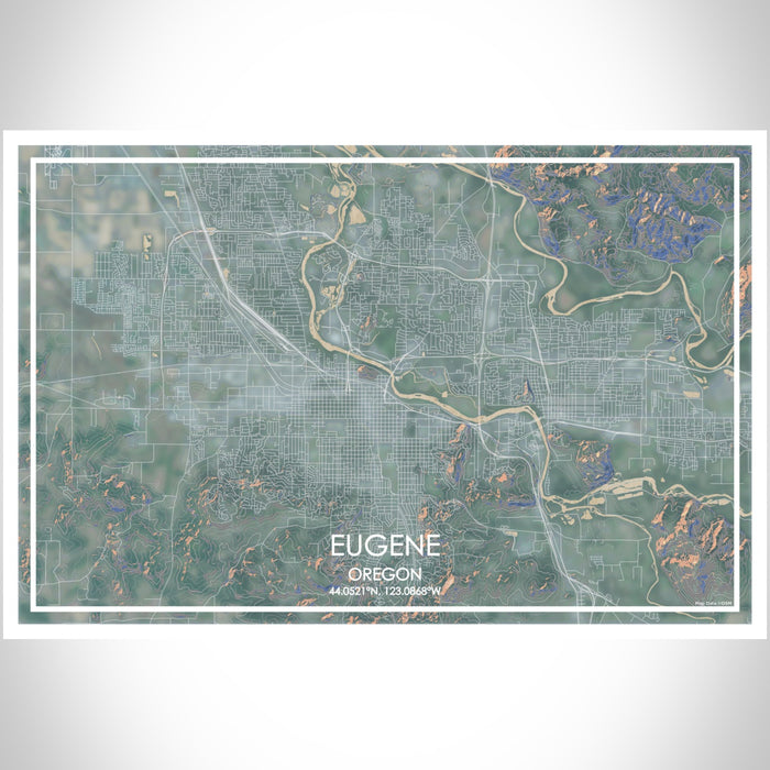 Eugene Oregon Map Print Landscape Orientation in Afternoon Style With Shaded Background