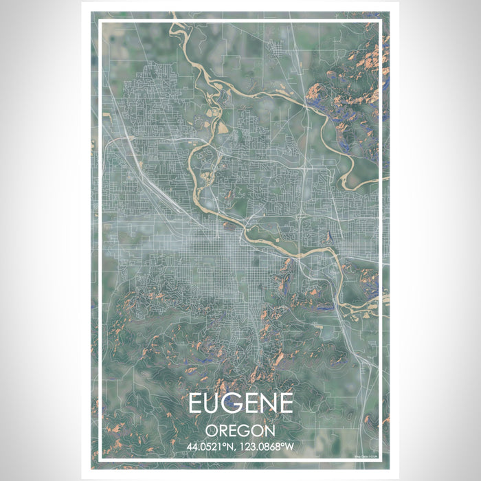 Eugene Oregon Map Print Portrait Orientation in Afternoon Style With Shaded Background