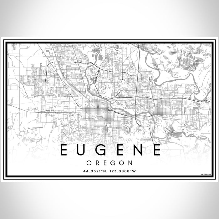 Eugene Oregon Map Print Landscape Orientation in Classic Style With Shaded Background