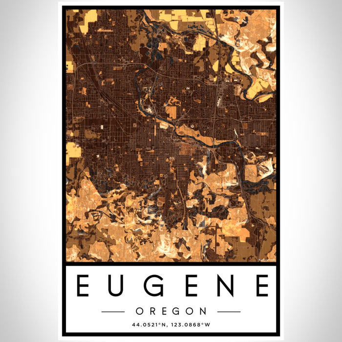 Eugene Oregon Map Print Portrait Orientation in Ember Style With Shaded Background