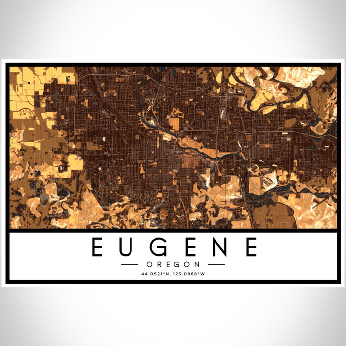 Eugene Oregon Map Print Landscape Orientation in Ember Style With Shaded Background