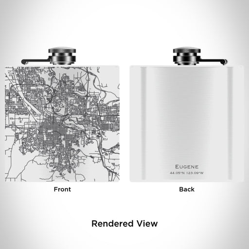 Rendered View of Eugene Oregon Map Engraving on 6oz Stainless Steel Flask in White