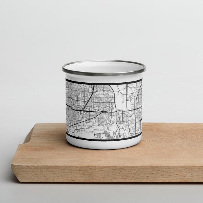 Front View Custom Euless Texas Map Enamel Mug in Classic on Cutting Board