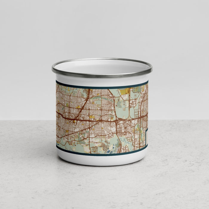 Front View Custom Euless Texas Map Enamel Mug in Woodblock