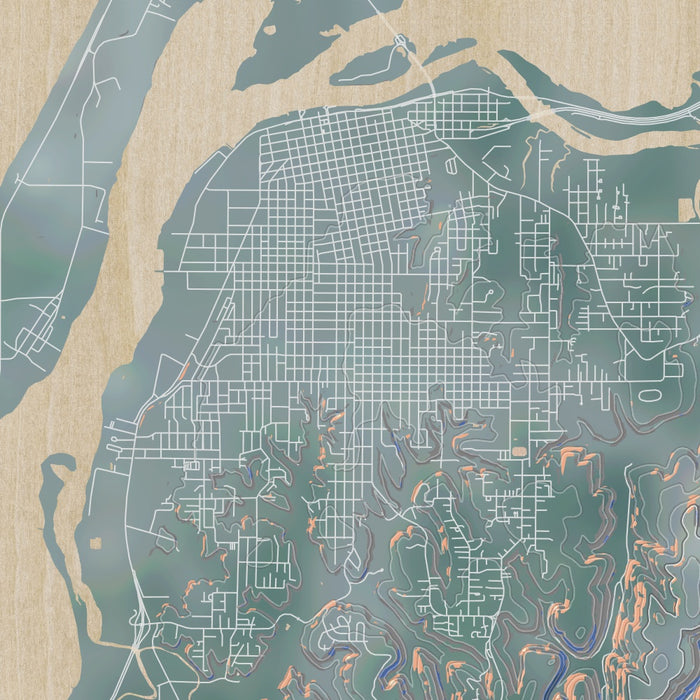 Eureka California Map Print in Afternoon Style Zoomed In Close Up Showing Details