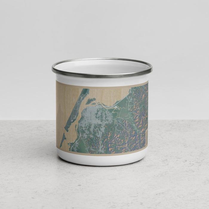 Front View Custom Eureka California Map Enamel Mug in Afternoon
