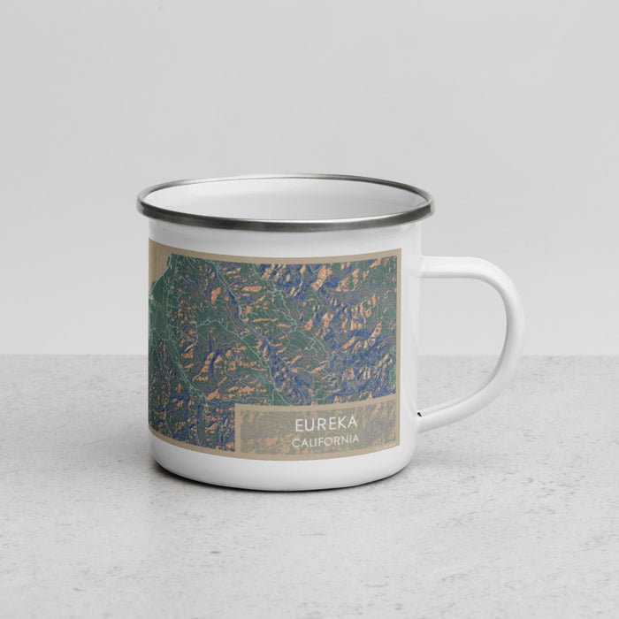 Right View Custom Eureka California Map Enamel Mug in Afternoon