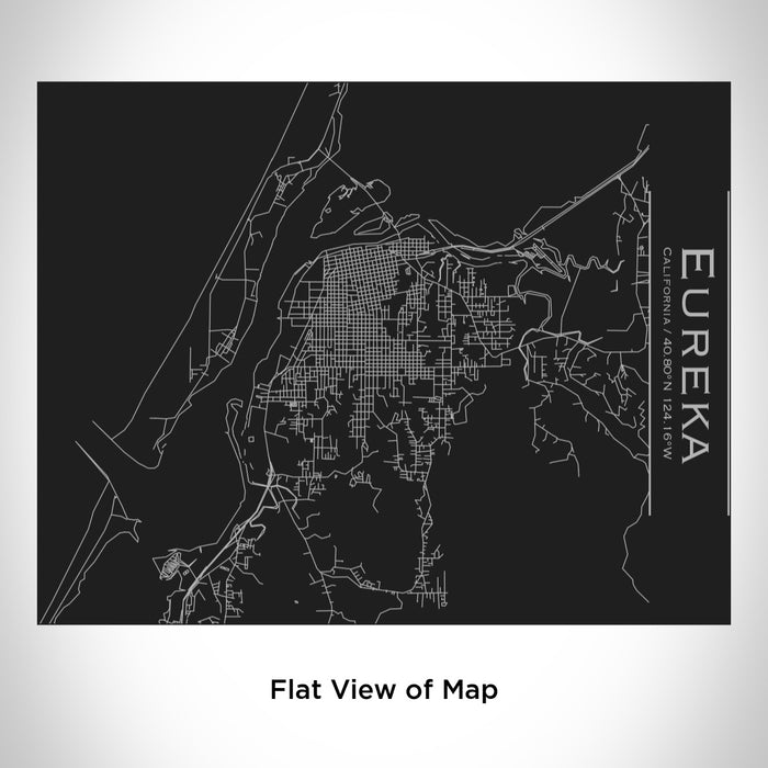 Rendered View of Eureka California Map Engraving on 20oz Stainless Steel Insulated Bottle with Bamboo Top in Black