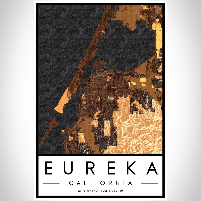 Eureka California Map Print Portrait Orientation in Ember Style With Shaded Background