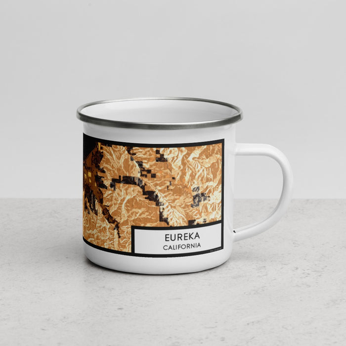 Right View Custom Eureka California Map Enamel Mug in Ember