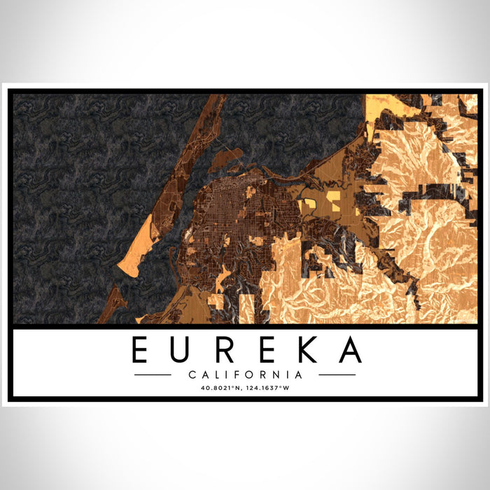 Eureka California Map Print Landscape Orientation in Ember Style With Shaded Background