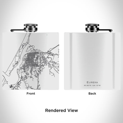 Rendered View of Eureka California Map Engraving on 6oz Stainless Steel Flask in White
