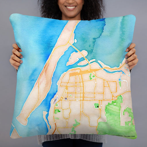 Person holding 22x22 Custom Eureka California Map Throw Pillow in Watercolor
