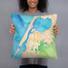 Person holding 18x18 Custom Eureka California Map Throw Pillow in Watercolor