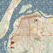 Eureka California Map Print in Woodblock Style Zoomed In Close Up Showing Details