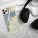 Custom Eureka California Map Phone Case in Woodblock on Table with Black Headphones