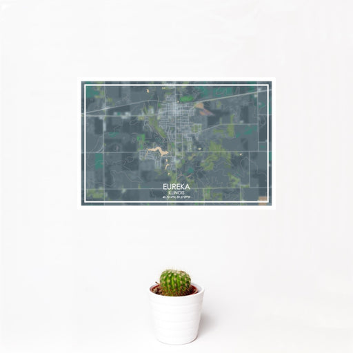12x18 Eureka Illinois Map Print Landscape Orientation in Afternoon Style With Small Cactus Plant in White Planter