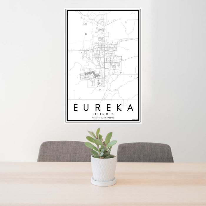 24x36 Eureka Illinois Map Print Portrait Orientation in Classic Style Behind 2 Chairs Table and Potted Plant