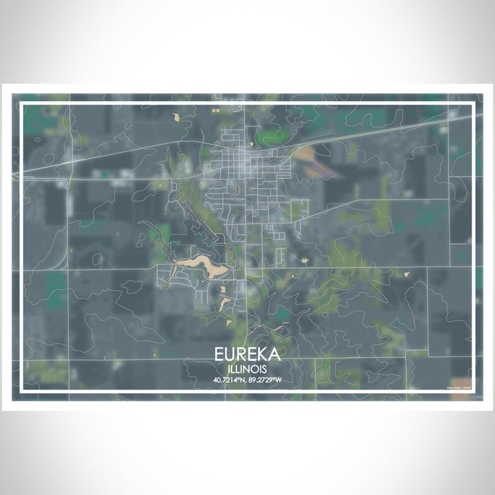 Eureka Illinois Map Print Landscape Orientation in Afternoon Style With Shaded Background