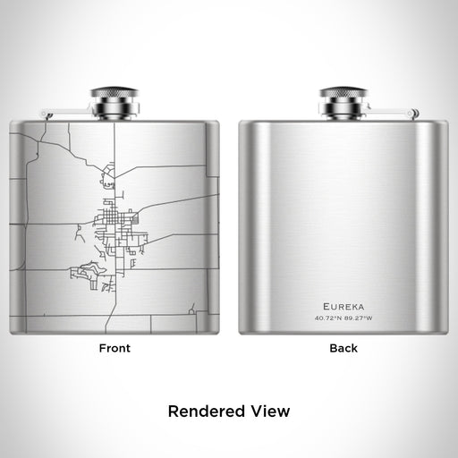 Rendered View of Eureka Illinois Map Engraving on 6oz Stainless Steel Flask
