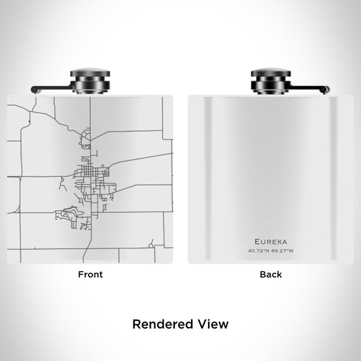 Rendered View of Eureka Illinois Map Engraving on 6oz Stainless Steel Flask in White