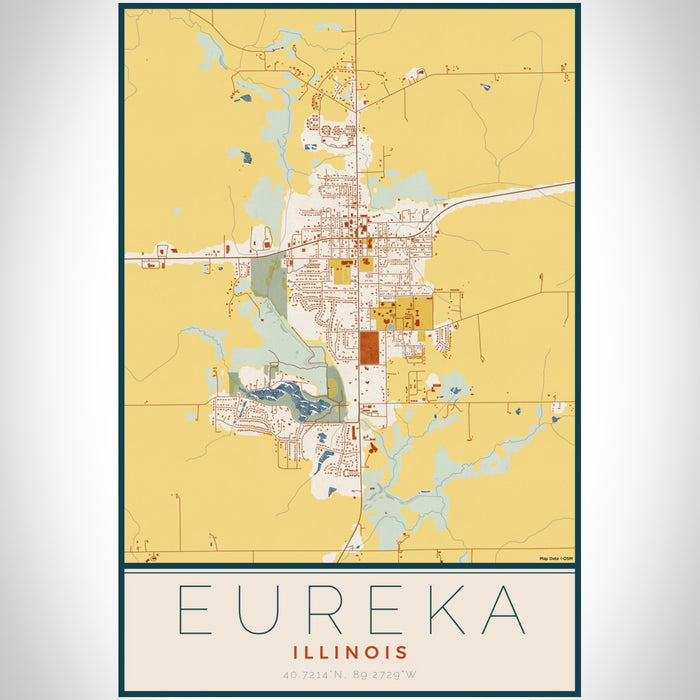 Eureka Illinois Map Print Portrait Orientation in Woodblock Style With Shaded Background