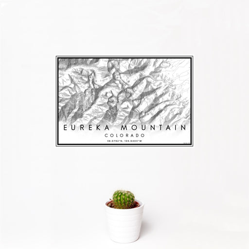 12x18 Eureka Mountain Colorado Map Print Landscape Orientation in Classic Style With Small Cactus Plant in White Planter