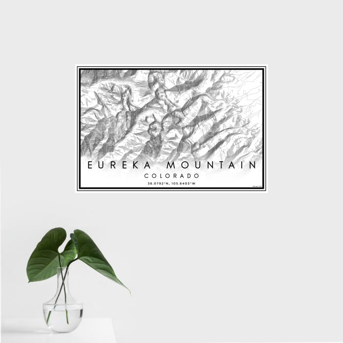 16x24 Eureka Mountain Colorado Map Print Landscape Orientation in Classic Style With Tropical Plant Leaves in Water