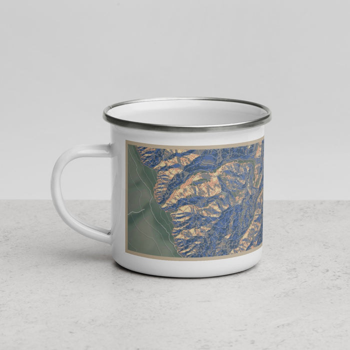 Left View Custom Eureka Mountain Colorado Map Enamel Mug in Afternoon
