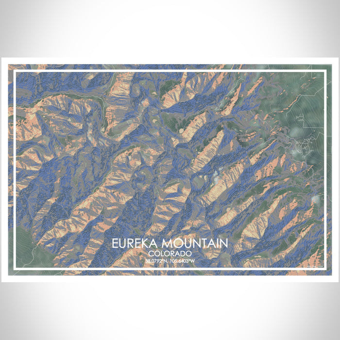 Eureka Mountain Colorado Map Print Landscape Orientation in Afternoon Style With Shaded Background