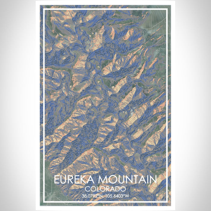 Eureka Mountain Colorado Map Print Portrait Orientation in Afternoon Style With Shaded Background