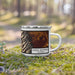Right View Custom Eureka Mountain Colorado Map Enamel Mug in Ember on Grass With Trees in Background