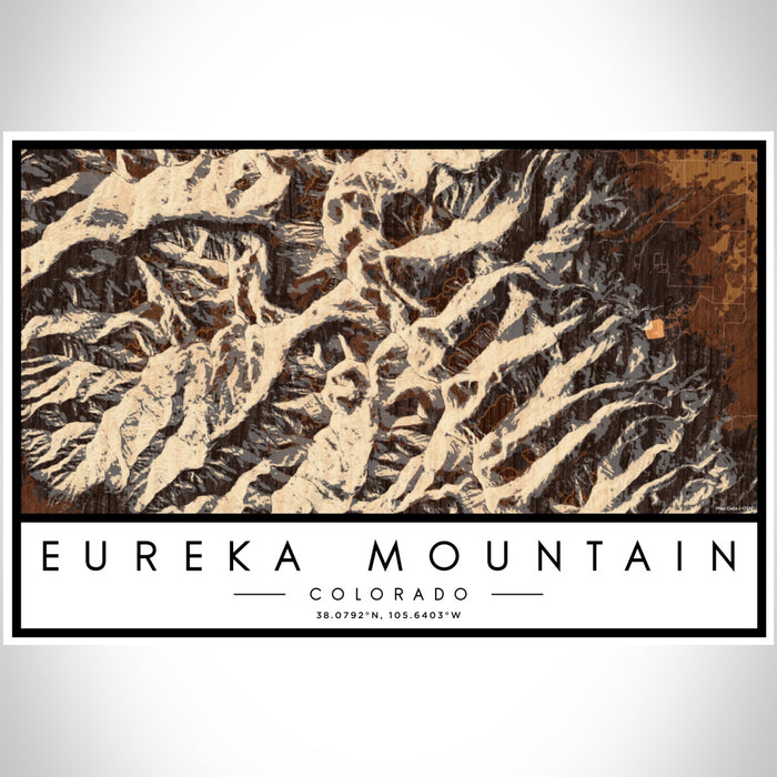 Eureka Mountain Colorado Map Print Landscape Orientation in Ember Style With Shaded Background