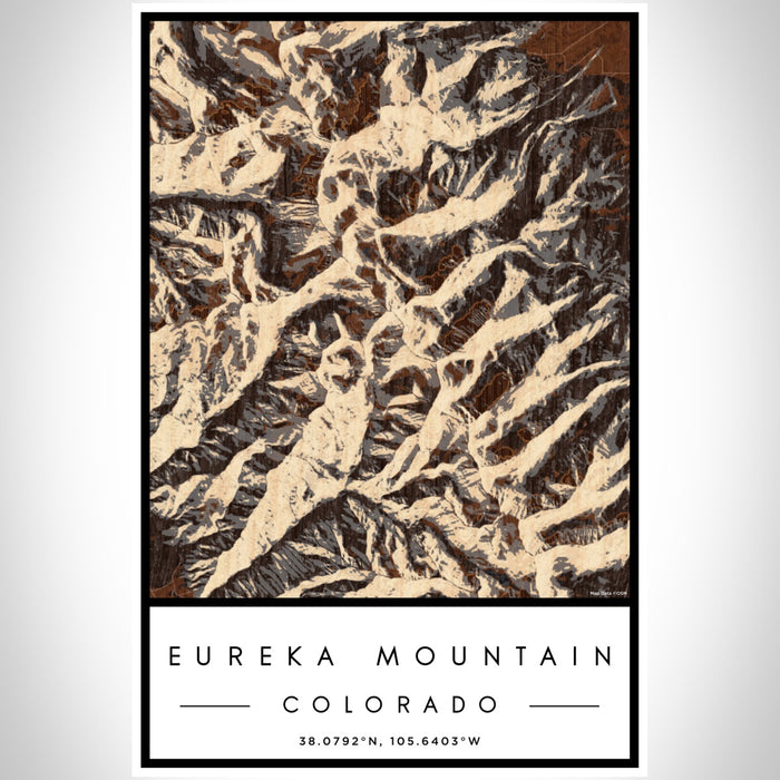 Eureka Mountain Colorado Map Print Portrait Orientation in Ember Style With Shaded Background