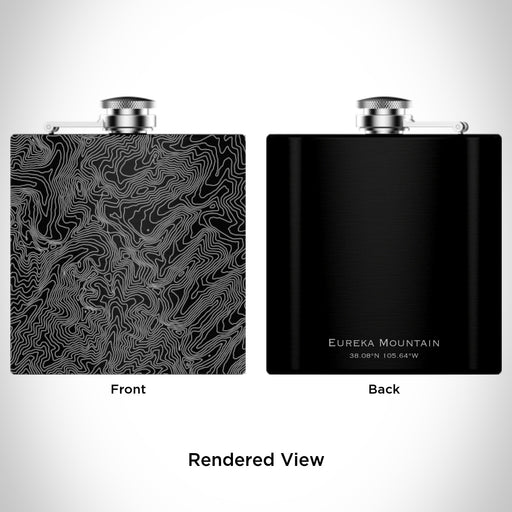 Rendered View of Eureka Mountain Colorado Map Engraving on 6oz Stainless Steel Flask in Black