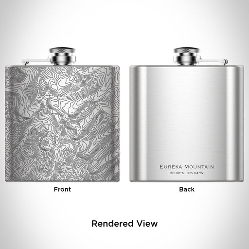 Rendered View of Eureka Mountain Colorado Map Engraving on 6oz Stainless Steel Flask