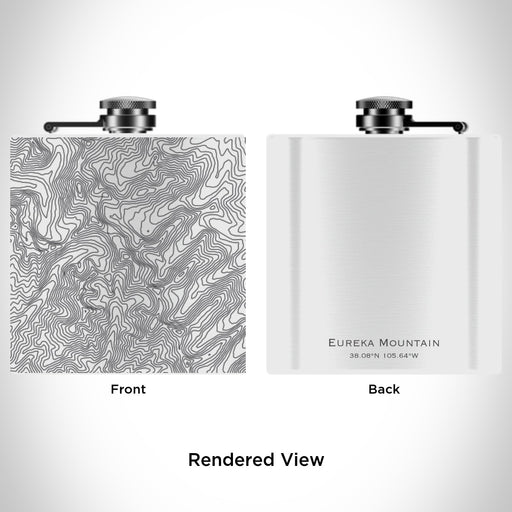 Rendered View of Eureka Mountain Colorado Map Engraving on 6oz Stainless Steel Flask in White