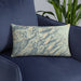 Custom Eureka Mountain Colorado Map Throw Pillow in Woodblock on Blue Colored Chair