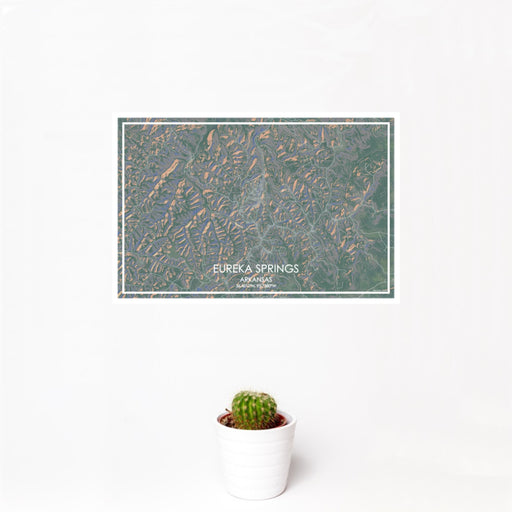 12x18 Eureka Springs Arkansas Map Print Landscape Orientation in Afternoon Style With Small Cactus Plant in White Planter