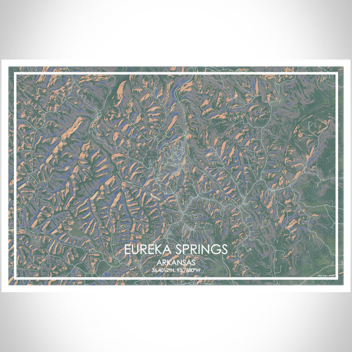 Eureka Springs Arkansas Map Print Landscape Orientation in Afternoon Style With Shaded Background