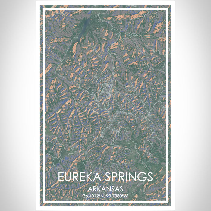 Eureka Springs Arkansas Map Print Portrait Orientation in Afternoon Style With Shaded Background