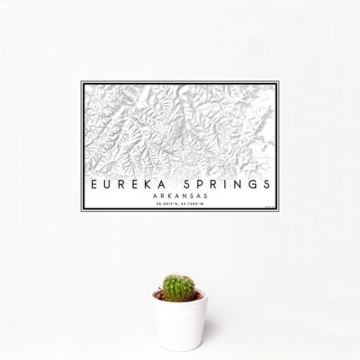 12x18 Eureka Springs Arkansas Map Print Landscape Orientation in Classic Style With Small Cactus Plant in White Planter
