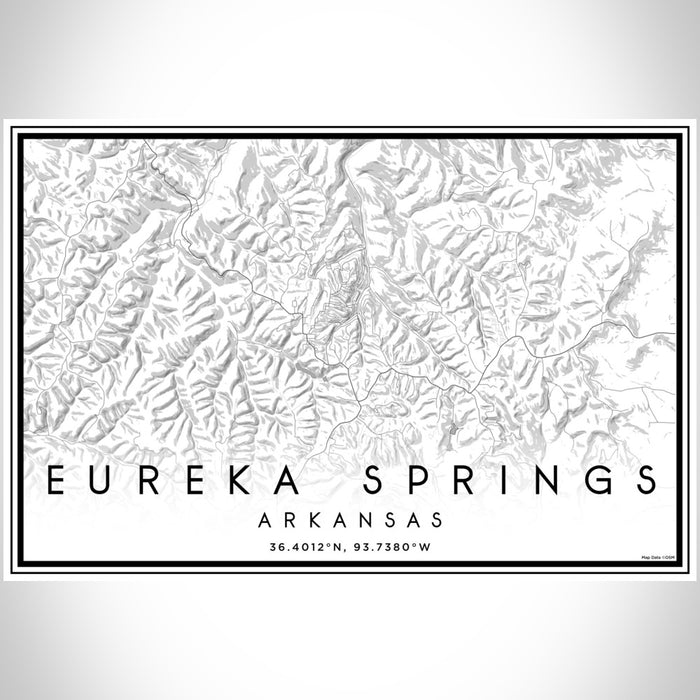 Eureka Springs Arkansas Map Print Landscape Orientation in Classic Style With Shaded Background