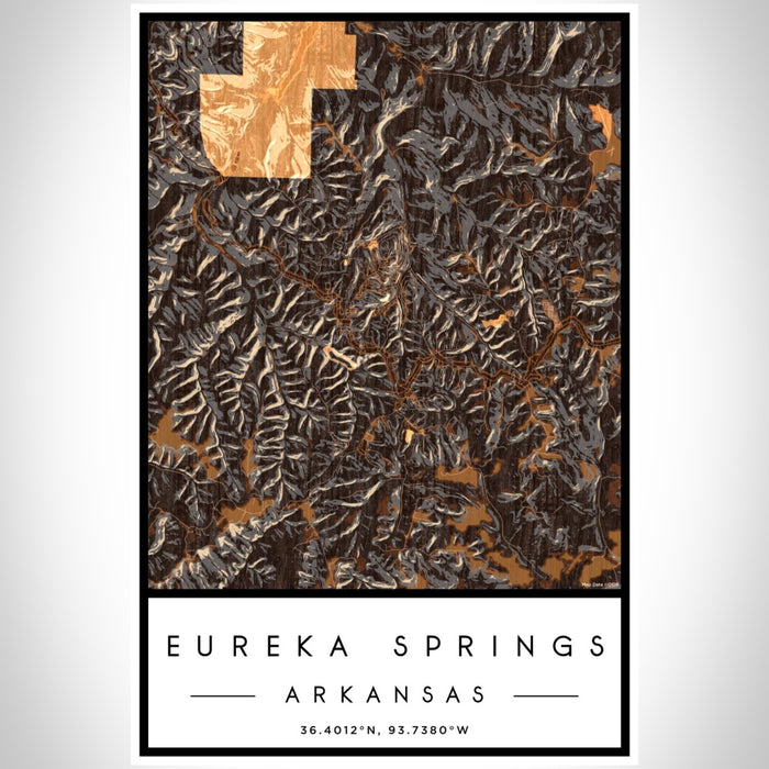 Eureka Springs Arkansas Map Print Portrait Orientation in Ember Style With Shaded Background