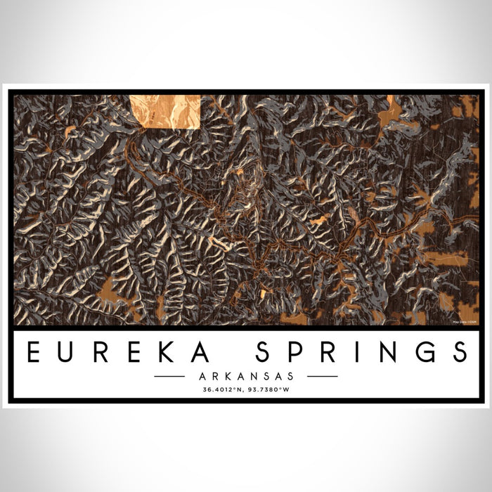 Eureka Springs Arkansas Map Print Landscape Orientation in Ember Style With Shaded Background