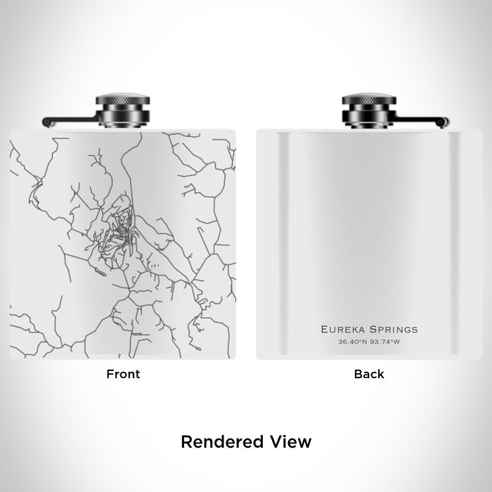 Rendered View of Eureka Springs Arkansas Map Engraving on 6oz Stainless Steel Flask in White