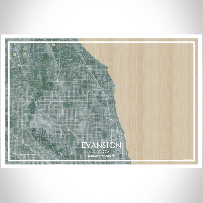 Evanston Illinois Map Print Landscape Orientation in Afternoon Style With Shaded Background